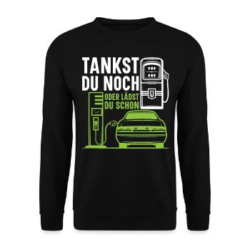 E-Auto Tankstelle Elektro Auto Ladestation - Elekt - Unisex Pullover - Schwarz - Vorne - Alina (178cm) & Michal (187cm)