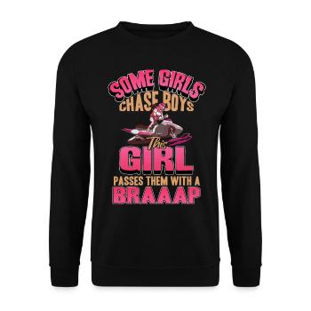 Cette fille passe devant des garçons avec une motoneige Braaaap - Sweat-shirt Unisexe - noir - Devant - Alina (178cm) & Michal (187cm)