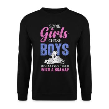 Cette fille passe devant des garçons avec une motoneige Braaaap - Sweat-shirt Unisexe - noir - Devant - Alina (178cm) & Michal (187cm)