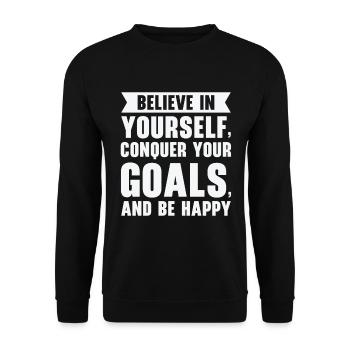 Ziel Leben Zitate Glücklich Positive Botschaft - Unisex Pullover - Schwarz - Vorne - Alina (178cm) & Michal (187cm)