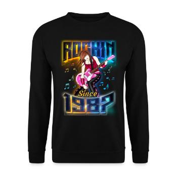 Rockin Since 1987 Rockmusik Fan 35. Geburtstag - Unisex Pullover - Schwarz - Vorne - Alina (178cm) & Michal (187cm)