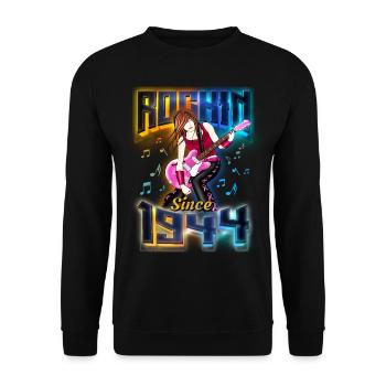 Rockin Since 1944 Rockmusik Fan 78. Geburtstag - Unisex Pullover - Schwarz - Vorne - Alina (178cm) & Michal (187cm)