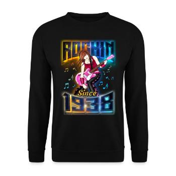 Rockin Since 1938 Rockmusik Fan 84. Geburtstag - Unisex Pullover - Schwarz - Vorne - Alina (178cm) & Michal (187cm)