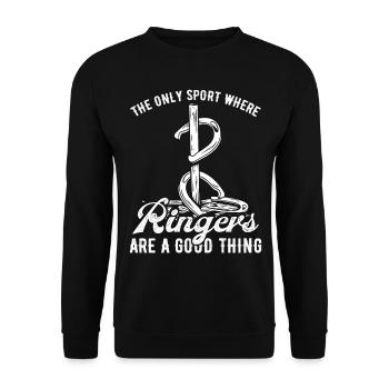 Horseshoe Pitching Ringer Horseshoe Tosser Thrower - Unisex Pullover - Schwarz - Vorne - Alina (178cm) & Michal (187cm)