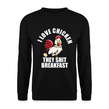 I Love Chicken They Shit Breakfast - Unisex Sweatshirt - black - Front - Alina (178cm) & Michal (187cm)