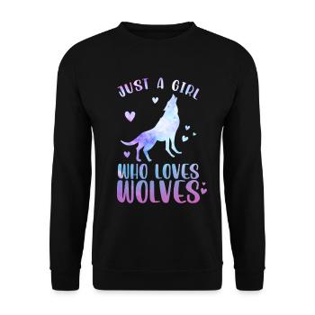 Just A Girl Who Loves Wolves - Unisex Pullover - Schwarz - Vorne - Alina (178cm) & Michal (187cm)