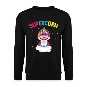 Supercorn | Licorne mignonne | Chemise Licorne | - Sweat-shirt Unisexe - noir - Devant - Alina (178cm) & Michal (187cm)