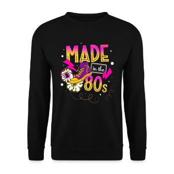 80er Achtziger Jahrzehnt 1980 Vintage 80er Party - Unisex Pullover - Schwarz - Vorne - Alina (178cm) & Michal (187cm)