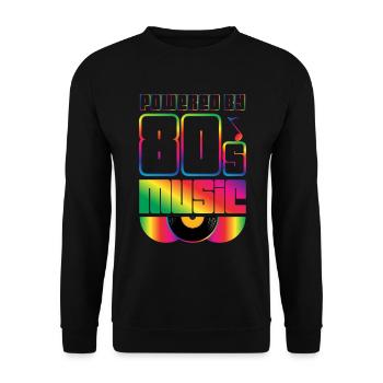 Powered By 80s Music Achtziger 1980 80er Party - Unisex Pullover - Schwarz - Vorne - Alina (178cm) & Michal (187cm)