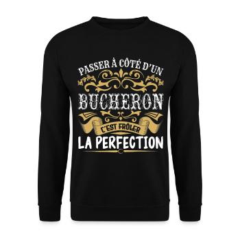 Le Meilleur Bucheron | Bucheron à la perfection - Sweat-shirt Unisexe - noir - Devant - Alina (178cm) & Michal (187cm)