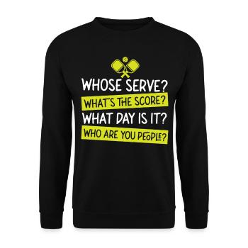 Pickleball Whose Serve? What's The - Unisex Pullover - Schwarz - Vorne - Alina (178cm) & Michal (187cm)