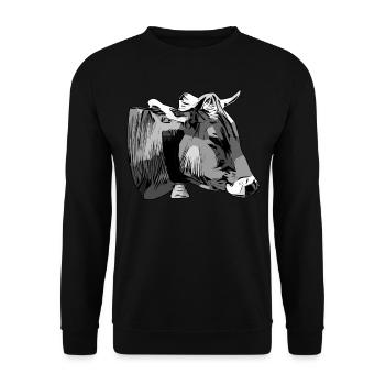 Grey Cattle Animal Head Motif Print with Bull - Unisex Sweatshirt - black - Front - Alina (178cm) & Michal (187cm)