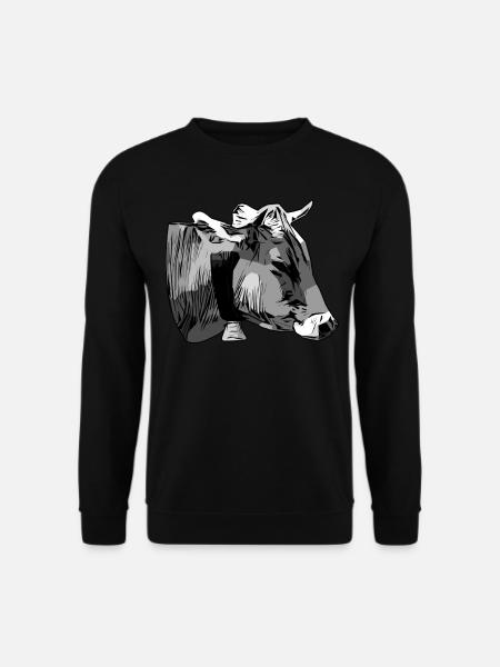 Graues Rind Tierkopf Motiv Aufdruck mit Stier - Unisex Pullover - Schwarz