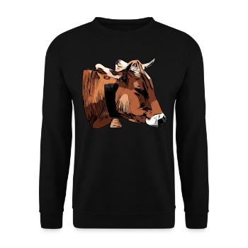 Farmer Cattle Animal Head Motif Print with Bull - Unisex Sweatshirt - black - Front - Alina (178cm) & Michal (187cm)