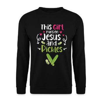 This Girl Runs On Jesus And Pickles - Unisex Sweatshirt - black - Front - Alina (178cm) & Michal (187cm)