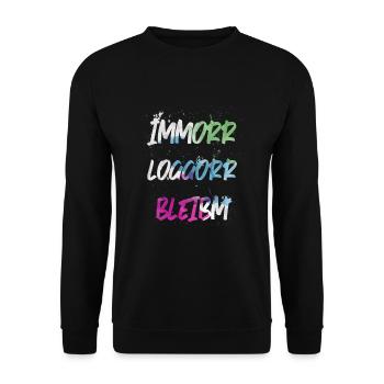 Immorr Loggorr Bleibm Wasserfarbe - Unisex Pullover - Schwarz - Vorne - Alina (178cm) & Michal (187cm)