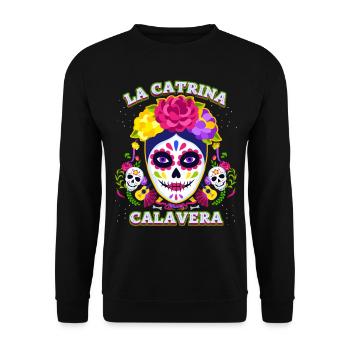 La-Catrina, Catrina-Calavera, Dia-de-los-Muertos - Unisex Pullover - Schwarz - Vorne - Alina (178cm) & Michal (187cm)