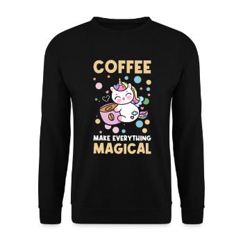 Rosa magisches Einhorn Koffein Kaffee-Liebhaber - Unisex Pullover - Schwarz - Vorne - Alina (178cm) & Michal (187cm)