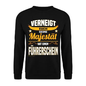Lustiges Majestät Spruch Design Führerschein Fahra - Unisex Pullover - Schwarz - Vorne - Alina (178cm) & Michal (187cm)