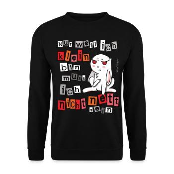 kleiner böser Hase witziger Spruch kleine Leute - Unisex Pullover - Schwarz - Vorne - Alina (178cm) & Michal (187cm)