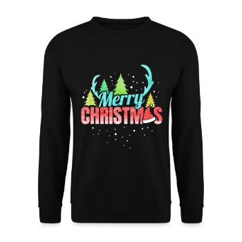 Merry Christmas Logo Santas Hat Antlers Christmas - Unisex Sweatshirt - black - Front - Alina (178cm) & Michal (187cm)