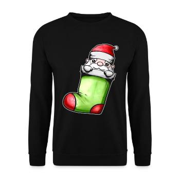 Cute Kawaii Santa In Sock On Chimney Fireplace - Unisex Pullover - Schwarz - Vorne - Alina (178cm) & Michal (187cm)