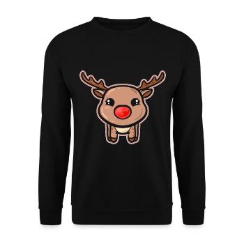 Kawaii Chibi Rudolph The Reindeer Red Nose Merry - Unisex Pullover - Schwarz - Vorne - Alina (178cm) & Michal (187cm)