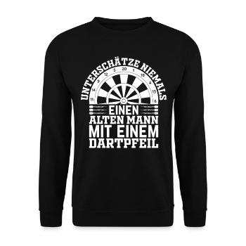Dart Spieler Dartpfeil Darts - Alter Dartspieler - Unisex Pullover - Schwarz - Vorne - Alina (178cm) & Michal (187cm)