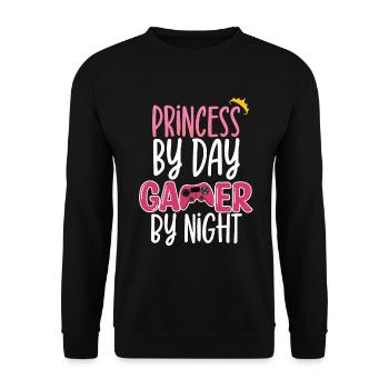 Princess By Day Gamer By Night - Unisex Pullover - Schwarz - Vorne - Alina (178cm) & Michal (187cm)