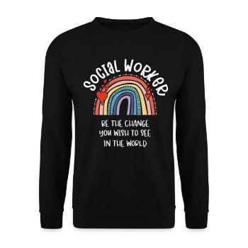 Social Worker Regenbogen Be The Change You Wish - Unisex Pullover - Schwarz - Vorne - Alina (178cm) & Michal (187cm)