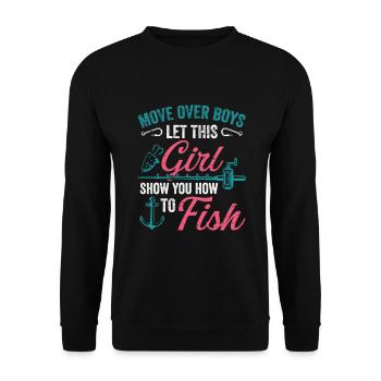 Fishing Girls Rod Fisher Fish Fisherman Fishing - Unisex Sweatshirt - black - Front - Alina (178cm) & Michal (187cm)