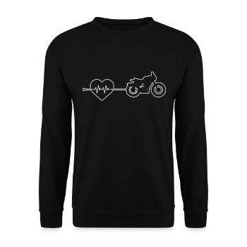Motorrad Herzschlag - Unisex Pullover - Schwarz - Vorne - Alina (178cm) & Michal (187cm)
