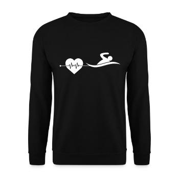 Schwimmen Herzschlag - Unisex Pullover - Schwarz - Vorne - Alina (178cm) & Michal (187cm)