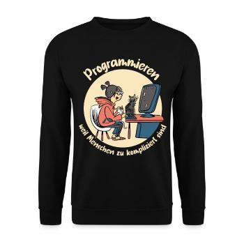 Programmieren weil Menschen zu kompliziert sind - Unisex Pullover - Schwarz - Vorne - Alina (178cm) & Michal (187cm)