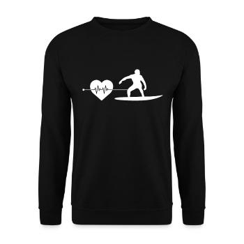Surfen Herzschlag - Unisex Pullover - Schwarz - Vorne - Alina (178cm) & Michal (187cm)