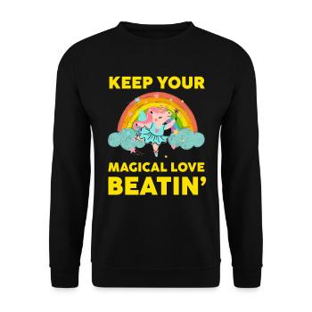 Regenbogentier singend spielend Einhorn Liebhaber - Unisex Pullover - Schwarz - Vorne - Alina (178cm) & Michal (187cm)