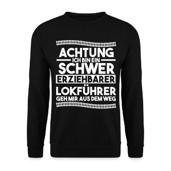 Eisenbahn Dampflok Lokomotive Lokführer - Unisex Pullover - Schwarz - Vorne - Alina (178cm) & Michal (187cm)