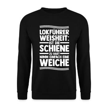 Eisenbahn Dampflok Lokomotive Lokführer - Unisex Pullover - Schwarz - Vorne - Alina (178cm) & Michal (187cm)