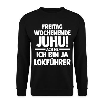 Eisenbahn Dampflok Lokomotive Lokführer - Unisex Pullover - Schwarz - Vorne - Alina (178cm) & Michal (187cm)