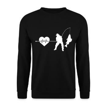Angeln Herzschlag - Unisex Pullover - Schwarz - Vorne - Alina (178cm) & Michal (187cm)