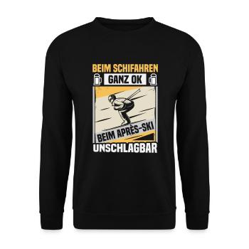 Skifahrer beim Apres Ski unschlagbar Ski - Unisex Pullover - Schwarz - Vorne - Alina (178cm) & Michal (187cm)