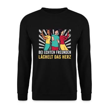 Freundschafts Geschenk für guten Freund - Unisex Pullover - Schwarz - Vorne - Alina (178cm) & Michal (187cm)