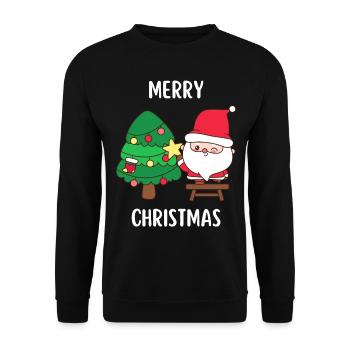 Merry Christmas Funny Christmas Shirt - Unisex Sweatshirt - black - Front - Alina (178cm) & Michal (187cm)