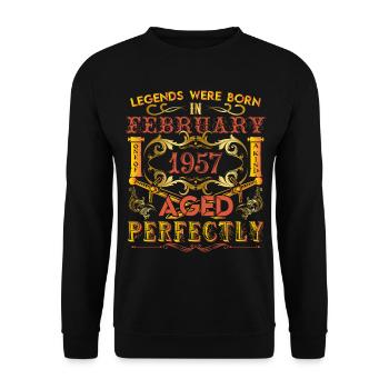 Februar 1957 - Geburtstag 1957 wurden Legenden geboren. - Unisex Pullover - Schwarz - Vorne - Alina (178cm) & Michal (187cm)