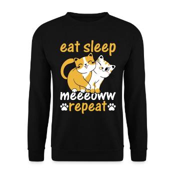 Cat Owner I Eat Sleep Meeeoww Repeat I Cat Lover - Unisex Pullover - Schwarz - Vorne - Alina (178cm) & Michal (187cm)