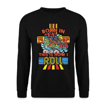 Né en 1987 C’est comme ça que je roule - Sweat-shirt Unisexe - noir - Devant - Alina (178cm) & Michal (187cm)