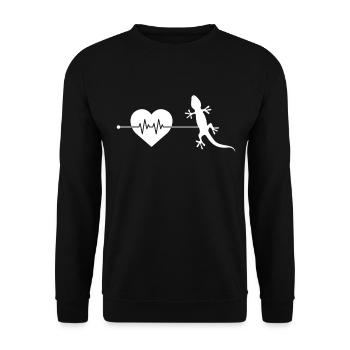 Eidechse Herzschlag - Unisex Pullover - Schwarz - Vorne - Alina (178cm) & Michal (187cm)