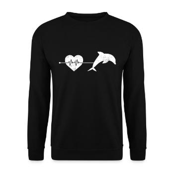 Delfin Herzschlag - Unisex Pullover - Schwarz - Vorne - Alina (178cm) & Michal (187cm)