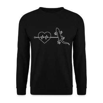 Eidechse Herzschlag - Unisex Pullover - Schwarz - Vorne - Alina (178cm) & Michal (187cm)