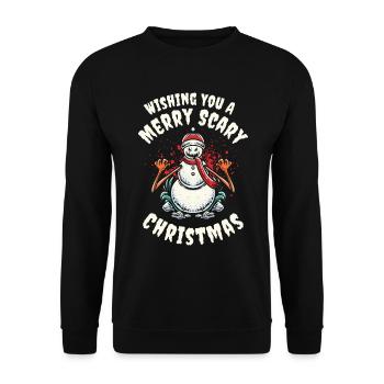 Frohe schaurige Weihnachten Halloween - Unisex Pullover - Schwarz - Vorne - Alina (178cm) & Michal (187cm)